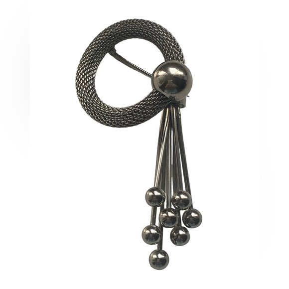 VTG KRAMER of New York Mid Century Modernist Silver Mesh Brooch Woman’s Jewelry - Picture 1 of 6